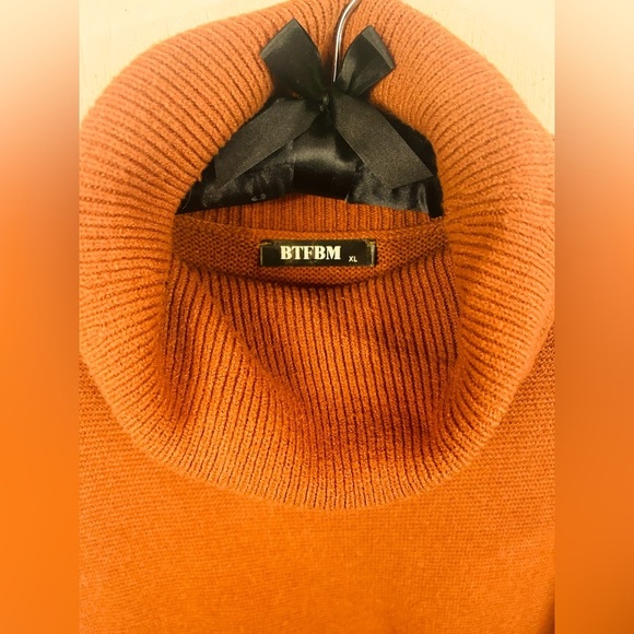 BTFBM Women's Long Sleeve Turtleneck Sweater, rust/orange, Winter Sweater Dress - Picture 2 of 6